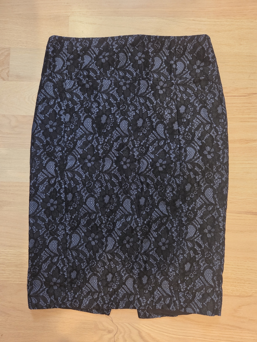 Express Black Lace Overlay Pencil Skirt with Blue Underlay